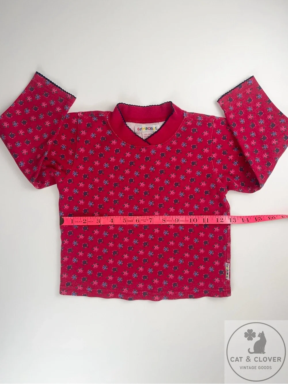 Gymboree 90s Red Floral Mock Neck Long Sleeve Top Rainbow Tag Kids M